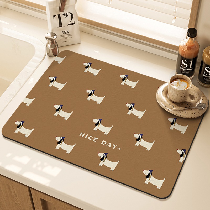 Cartoon Pug Pattern Printed Ki - Bar Mat Rubber ulasan dan harga