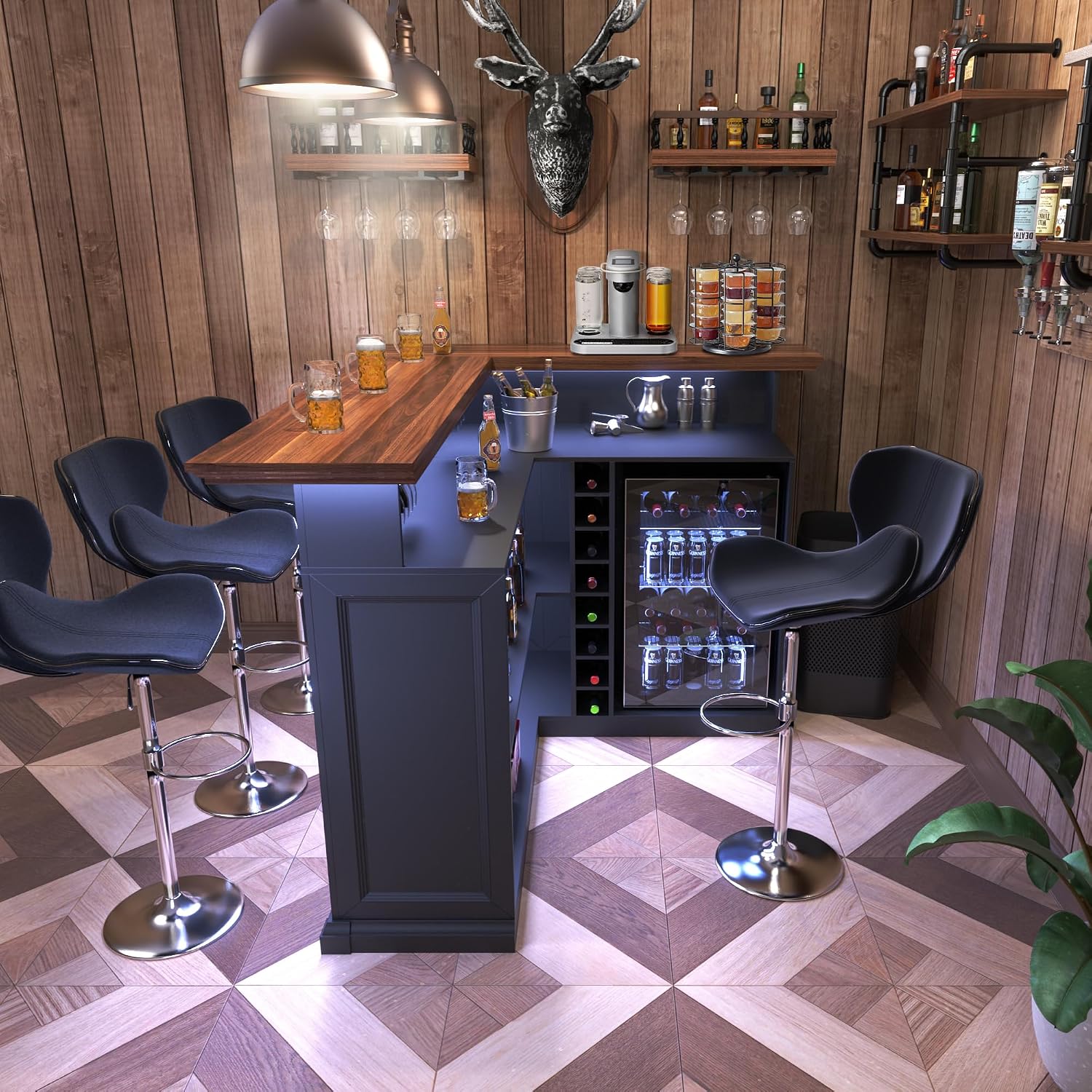 L-Shaped Home Bar Cabinet with - Home Bar Lounge ulasan dan harga